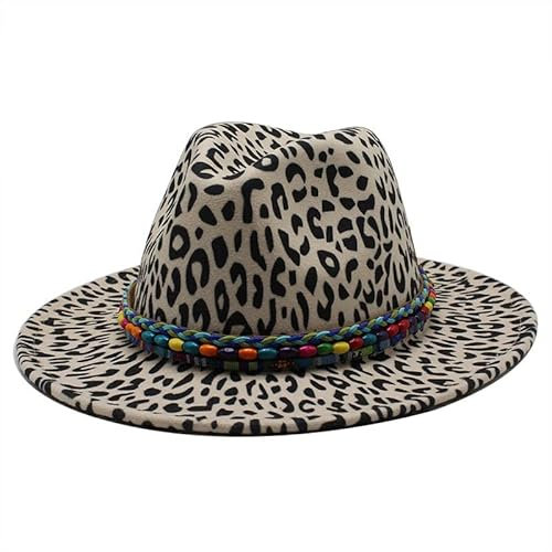 MYLPDZSW HHF Caps & Hüte Europa und Amerika Mode Neue Art Candy Panther Muster Woll Zylinder Paar Jazz Hut (Farbe : Beige)