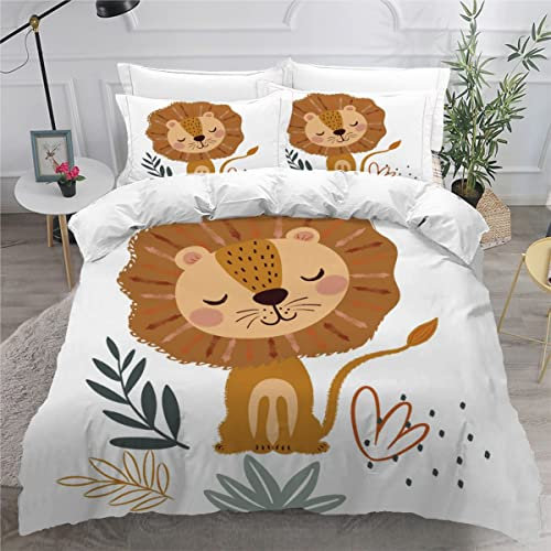 AASIRA Süßer Löwe Bettwäsche 135x200 Kinder Bettwäsche Wilde Tiere Weiche Mikrofaser Bettbezug mit Reißverschluss Jungen Mädchen Bettwäsche-Set 3D Motiv Bettbezüge mit 2 Kissenbezug 80x80