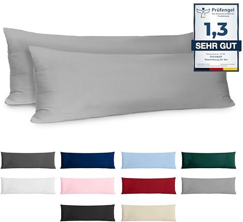 Kissenbezug 40x145 Baumwolle Renforcé (2er-Set) - Hellgrau - Dicht gewebt mit 57 Fäden/cm² - Kissenbezug 40 x 145 cm - Oeko Tex Zertifiziert - Dreamzie