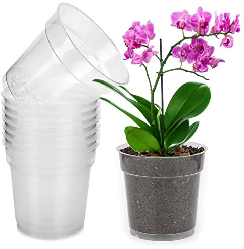 gueche Clear Orchid Pot, 8PCS 4.5'' Transparent Plastic Plant Pots with Drainage Holes, Orchid Flower Pot Seedlings Pots Flower Plant Container 11.5 CM, Ideal for Indoor Outdoor Balcony Desk