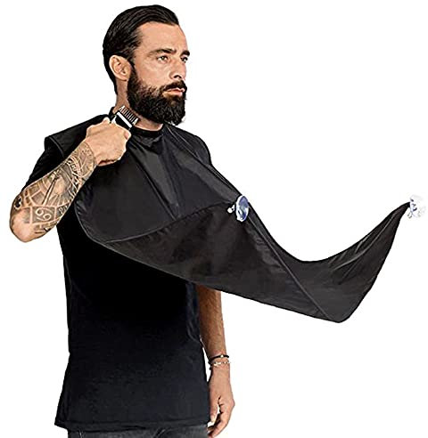 Onlynds Delantal para barba con 2 ventosas fuertes - Capa cortar pelo de barberia profesional para recoger pelos sin barrer, Impermeable - Babero afeitar como un barbero - Baño limpio.