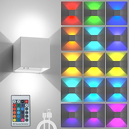 SURPALIG Wandlampe 16 Farben RGB Beleuchtung für Zimmer Deko, 6000mAh Fernbedienung Wandlampe mit Schalter Akku Wandleuchte Ohne Stromanschluss und Kabellose Wandleuchte für Wandbeleuchtung