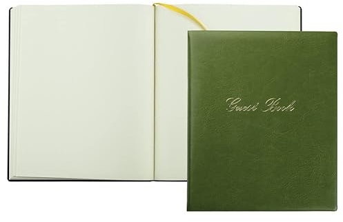 DELMON VARONE - Premium Gästebuch aus veganem Eco Kunstleder grün - Blanko Buch Hochzeitsgästebuch gebunden mit Hardcover Einband und Merkband für Hochzeit, Taufe, Geburtstag, Geburt und Kommunion