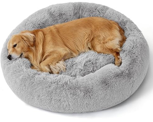 BEDSURE Hundebett waschbar Flauschiges Hundebett - Ø 115 cm Donut Hundebett für große Hunde, plüsch Hundebett rund Kuschelbett, hellgrau