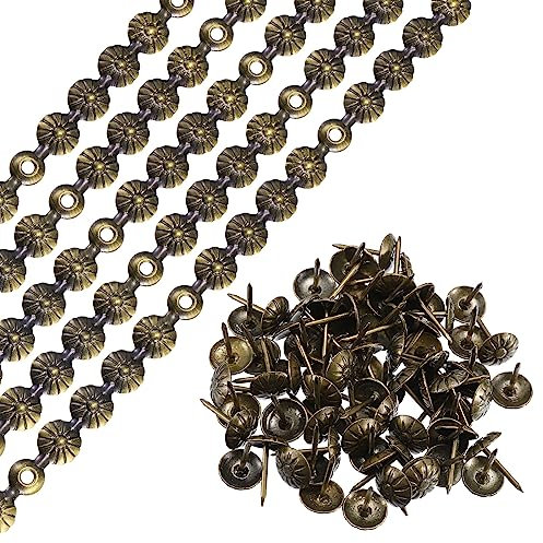 sourcing map 5 tiras de tachuelas para tapicería, adornos decorativos de flores de 1 metro para sofá, cabecero, silla, muebles con clavos de tapicería (11 mm bronce)