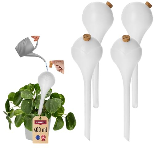 BROWIN® Bewässerungskugeln für Pflanzen mit Stöpsel | dosierte Bewässerung | Automatische Bewässerungssystem für Pflanzen | Tröpfchenbewässerungsbausätze (400 ml) (4, weiss)