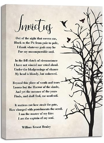 Mokihidream Invictus Gedicht-Wandkunst, Leinwanddruck, Wanddekoration, I Am the Master of My Fate, inspirierend, berühmtes Gedicht, motivierende Poesie, Raum, Heimbüro, Dekor
