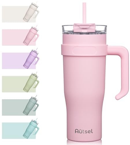 Autsel 40oz Mug Isotherme avec Poignée et Paille 1200ml Tasse Isotherme de Voyage à Double Parois pour Voiture Travail Sports