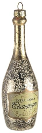 Champagne Bottle Shaped Mercury Glass Effect Christmas Tree Bauble/Decoration - Fun Novelty Hanging Ornament - Gold - 14 cm