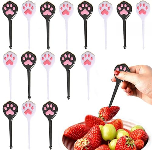 RabbFit 16 Stücke Niedlich Mini Katzenklaue Obstgabeln Kinder Plastik Bento Box Zubehör Für Kinder/Erwachsene, Hochwertiger Kunststoff, leicht zu reinigen Bento Box Accessoires