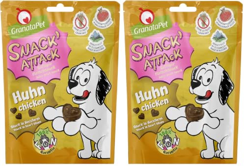 GranataPet Snack' Attack Huhn, 100 g, Hundeleckerli ohne Getreide & ohne Zuckerzusätze, Leckerchen für Hunde, weicher Hundesnack (Packung mit 2)