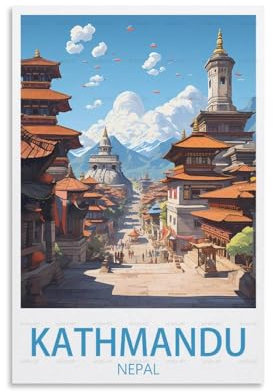 PuPLuM Kathmandu Nepal Vintage-Reiseposter, 20 x 30 cm, Leinwand, Wandkunst, Poster für Wohnzimmer, Dekoration, Gemälde für Heimdekoration