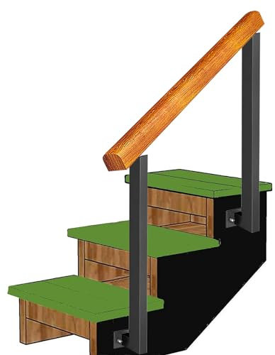 Handlauf aus Holz Treppengeländer passend für 2 oder 3 Stufen seitliche Montage, schmiedeeiserner Handlauf mit verstellbaren 270°-Winkelhalterungen, Handgeländer für Stufen im Innen- und Außenbereich