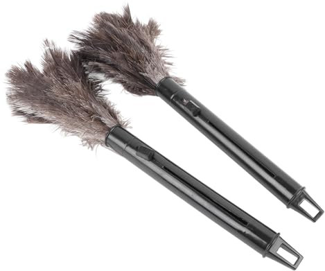 2Pcs Retractable Feather Duster with Ostrich Feathers, Efficiently Removes Dust From High Places for Home and Office