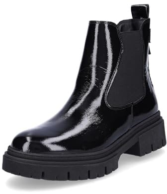 Tamaris Damen Chelsea Leder Blockabsatz bequem; BLACK PATENT, EU 38