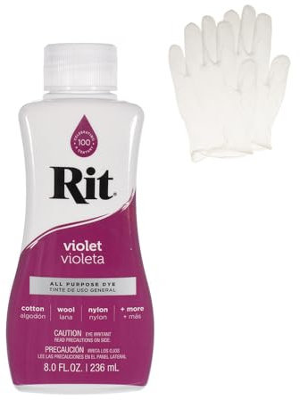 Rit Dye – Liquid Fabric Dye for Crafting, Clothing, and Décor – 8 oz. Bottle – Violet (Gloves Included)