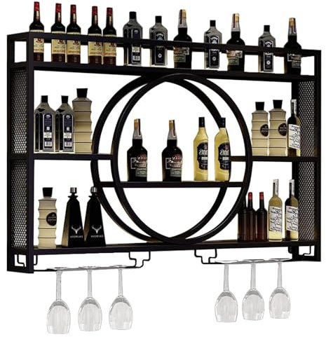 Porte-bouteilles Mural En Fer,Range Bouteille Avec Lumière LED,Casier À Vin,Étagère De Support Mural,Porte-Bouteilles Industriels,Étagère Murale En Verre,Rangement Bouteille,Pour Barres/Cuisine ( Colo