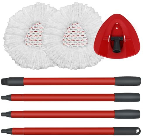 DLAIMI Spin Mop Testina di Ricambio, Base, Manico Compatibile con Vileda Turbo 3-in-1 testine per mop in Microfibra, Copertura per Testina a Triangolo e Set Combinato di Manici per mop