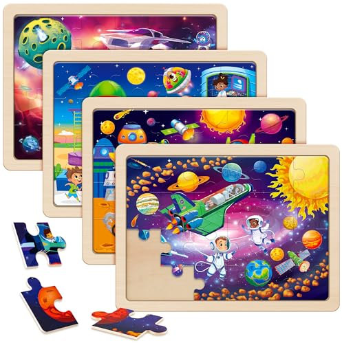 SYNARRY Wooden Space Planets Solar System Puzzles for Toddlers 2-4, 4 Packs 24 PCs Jigsaw Puzzles for Kids Ages 4-6, Preschool Toys Gifts for Children, Wood Puzzles for 2 3 4 5 6 Year Old Boys Girls…