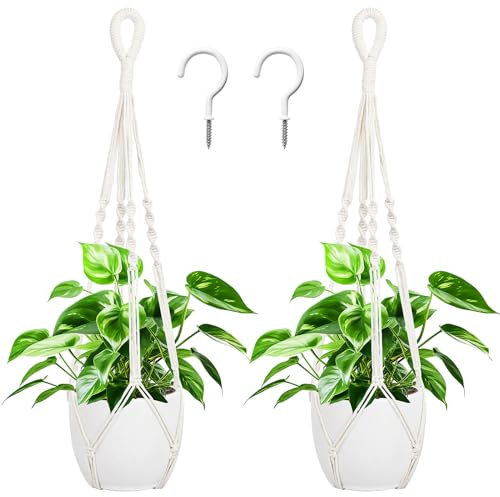 Augshy Lot de 2 cintres en macramé de 68,6 cm avec crochets, pot de fleurs à suspendre pour plantes d'intérieur et décoration d'intérieur