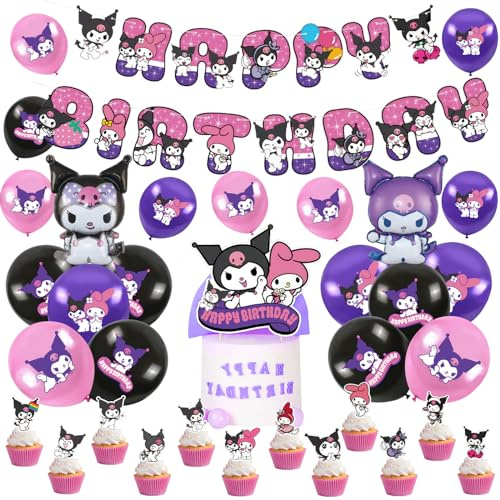 Cartoon Birthday Party Supplies, Cute Birthday Balloons Decoration Happy Birthday Banner Cake Topper Cupcake Toppers Balloons Themed Birthday Party Favor