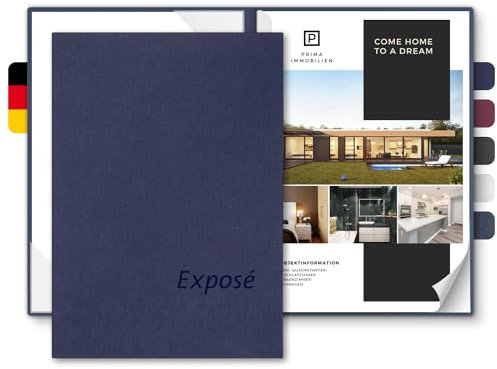 Exposémappe A4 Premium-Karton - Lemani® CARISMA - mit Prägung Exposé - für Ihre hochwertige Objekt-Präsentation aus 375g/m² Pappe - Exposé-Mappe für Immobilien-Makler (Marineblau, 8 Stück)
