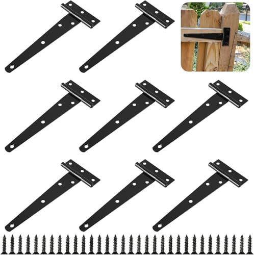 Abaigeal Lot de 10 Charnières Portail en T Robustes avec Vis de Montage, Sangle en T de 150 mm, Charnières de Porte de Jardin Antirouille pour Quincaillerie de Portail, Portes d'Abri de Jardin
