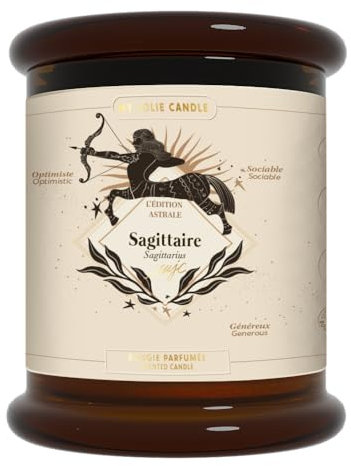 MY JOLIE CANDLE - Bougie Parfumée Signe Astrologique avec Portrait Astral - Sagittaire du 22 novembre au 21 décembre - Cadeau Astro pour la Fête des mères, Anniversaire, Noël - Cire Vegan