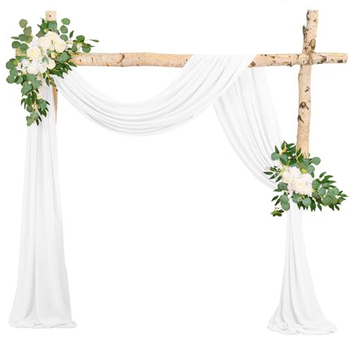 Hochzeit Vorhang Hochzeitsbogen, Weiß Querbehang 73cmx610cm Chiffon-Stoff-Vorhang für Hochzeit, Hintergrund Deko Gardinen Vorhang für Hochzeitsbogen Zeremonie, Torbogen, Party