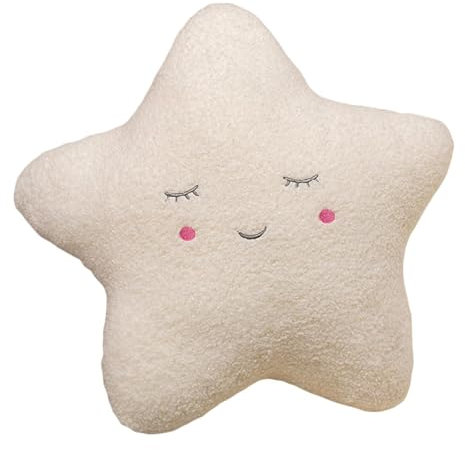 Kuschelkissen Kinder Sternkissen 40 cm Weiche Flauschige Sternform Zierkissen Sofakissen, Sternkissen Dekokissen für Kinderzimmer Mädchen Jungen (geschlossene Augen,Weiß)