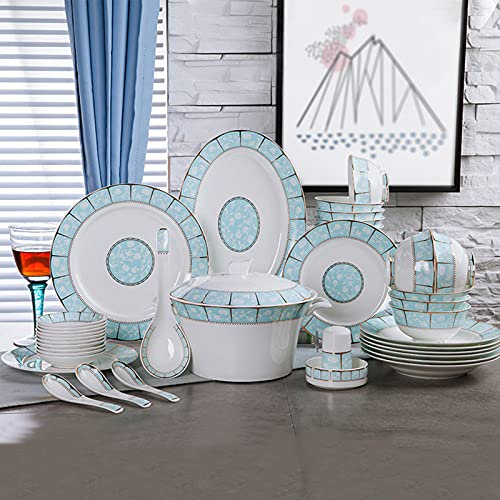 QUSYZD Juego de vajilla de Porcelana Fina de Porcelana China para 10 Personas, Juego de vajilla de 56 Piezas, Juego de Platos y tazones de vajilla Jingdezhen de Simplicidad Mode,