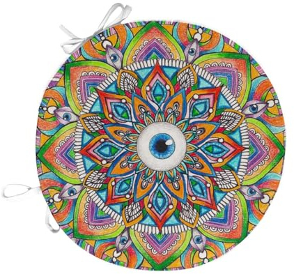 Fabulous Sitzkissen, rund, Mandala-Auge, Säuren, Hippie, psychedelisch, 70er Farben, 40 cm