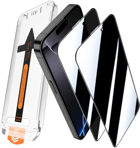 JEHOO 2 Pack for iPhone 16 Pro Privacy Screen Protector, Auto-Dust Removal, Full Coverage Premium 9H Tempered Glass, Anti-Scratch, Anti-fingerprint, Bubble-Free with Auto Alignment Install Frame