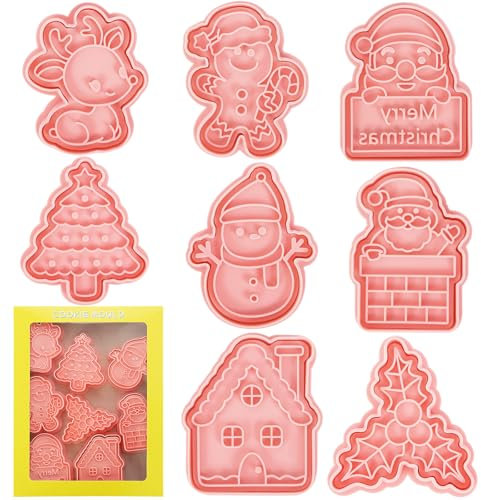 8 Pezzis Set di Formine per Biscotti di Natale, Pressabili in 3D per Natale, Set di formine per biscotti in plastica per Christmas