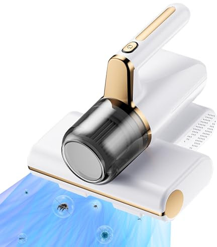 Milbensauger für Matratzen, 14kpa Milbenstaubsauger mit 253.7nm UV-C Licht Tragbarer Kabellos Matratzensauger Mattress Vacuum Cleaner für Sofa, Matratze, Teppiche (Weiß)
