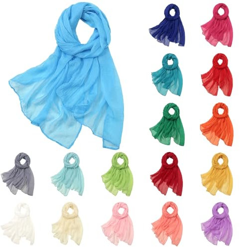 Foulard femme mousseline couleur unie mince echarpes et foulards multicolore respirant en soie leger chale chic et elegant tissu decontracte etole anniversie cadeau pour (Sky Blue, One Size)