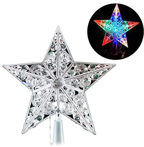 Fcnjsao Estrella de árbol de Navidad nórdico con luz LED, funciona con pilas, cuentas de cristal sintético, lámpara de hadas para decoración de fiestas