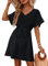 Vossmi Robe de Plage Femme Cache Maillot de Bain V-Cou Cover Up Bikini Maillot Manche Courte col en V Mousseline Casual Robes ete Plage avec Ceinture Décontracté Bikini,Noir
