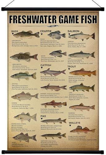 Geyee Vintage-Poster, Wanddekoration, rustikale Hänge-Wandkunst, illustrative Referenztabelle, Drucke, Bild für Wohnzimmer, Büro, Klassenzimmer, Schlafzimmer, Rahmen, 40 x 50 cm (Fisch)