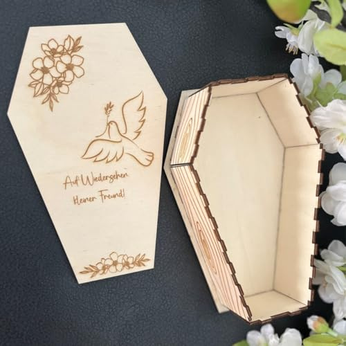 NoriKids Tiersarg aus Holz - Sarg für Haustiere – passend für Hamster, Mäuse oder Vögel – Motiv Taube o. personalisiert mit Name, Botschaft & Motiv – Holzkiste mit Deckel – 8 x 12 x 4 cm