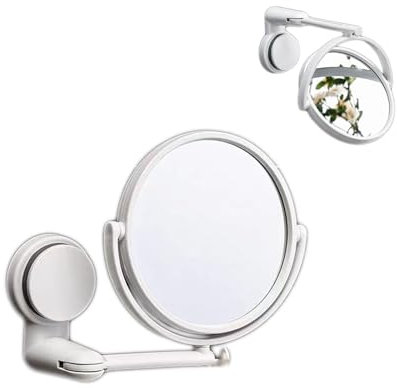 Bustlwor Badspiegel Saugnapf, Klappbarer Badspiegel, Schminkspiegel Saugnapf, für Büro, Badezimmer und Wohnheim (Weiß)