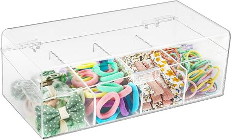 JessLab Haarschmuck Organizer für Mädchen, Acryl-behälter mit Fächern für Haargummis, Spangen und Schleifen, Klarer Stapelbare Aufbewahrungsbox (4 Fach) für Bad, Schlafzimmer und Schminktisch