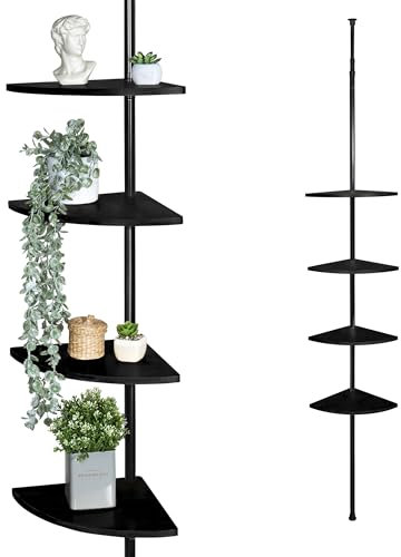 bremermann Teleskop-Wandeckregal mit 4 Ablageböden aus Bambus, vielseitig einsetzbar im Wohnzimmer, Flur, Bad, Büro oder Küche - Variable Einbauhöhe von 140 bis 290 cm (Komplett Schwarz)