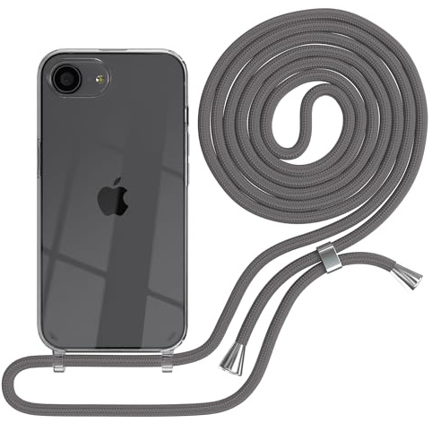 EAZY CASE Handykette kompatibel mit iPhone 16e Handyhülle mit Umhängeband, Handykordel mit Schutzhülle, Silikonhülle, Hülle mit Band, Stylische Kette für Smartphones, Anthrazit