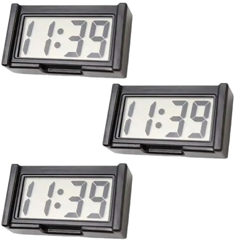 3 Pack Digital Car Dashboard Clock LCD Display Small Desk Clock Battery Operated Electronic Clock Mount Bracket Blue White Black(Black)