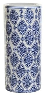 DRW Porte-Parapluie en Porcelaine Rond avec décoration Bleue et Blanche Arabesque 19 x 19 x 45 cm