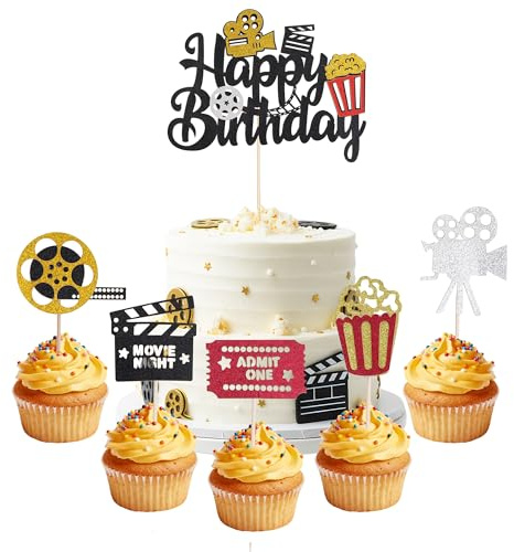 11 Stück Film Thema Tortendeko Geburtstagstorten Deko Movie Theme Happy Birthday Cake Topper Movie Night Kuchen Dekorationen für Kamera Popcorn Theater Film Thema Party Kuchen Dekoration