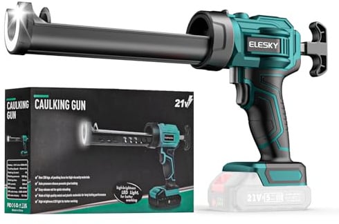 ELESKY Pistolet Silicone Electrique sans fil 18V, 4 vitesses, LED intégrée, Pistolet Cartouche pour Calfeutrage, Cartouche 300 mL, Extrusion Précise (sans batterie)