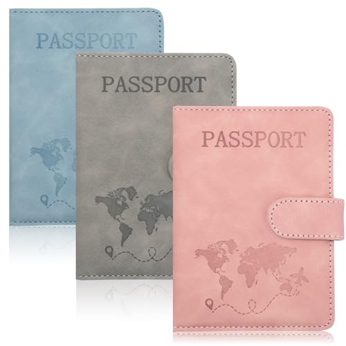 SHILIPAIJC 3 Pezzi Porta Passaporto da Viaggio, Pelle Pu Custodia Passaporto Italiano Portapassaporto con Blocco RFID, Portadocumenti da Viaggio Cover Passaporto per Carte di Credito e D'Identità