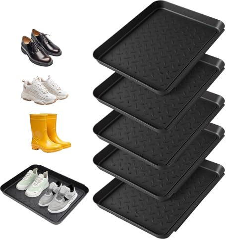 5 Stück Schuhablage Schuhabtropfschale, 35 x 27,5 x 3 cm Kunststoff Schuhwanne mit Erhöhtem Rand Schuhmatte Abtropfmatte Schuhe Klein rutschfeste Schuhtablett für Innen & Außen